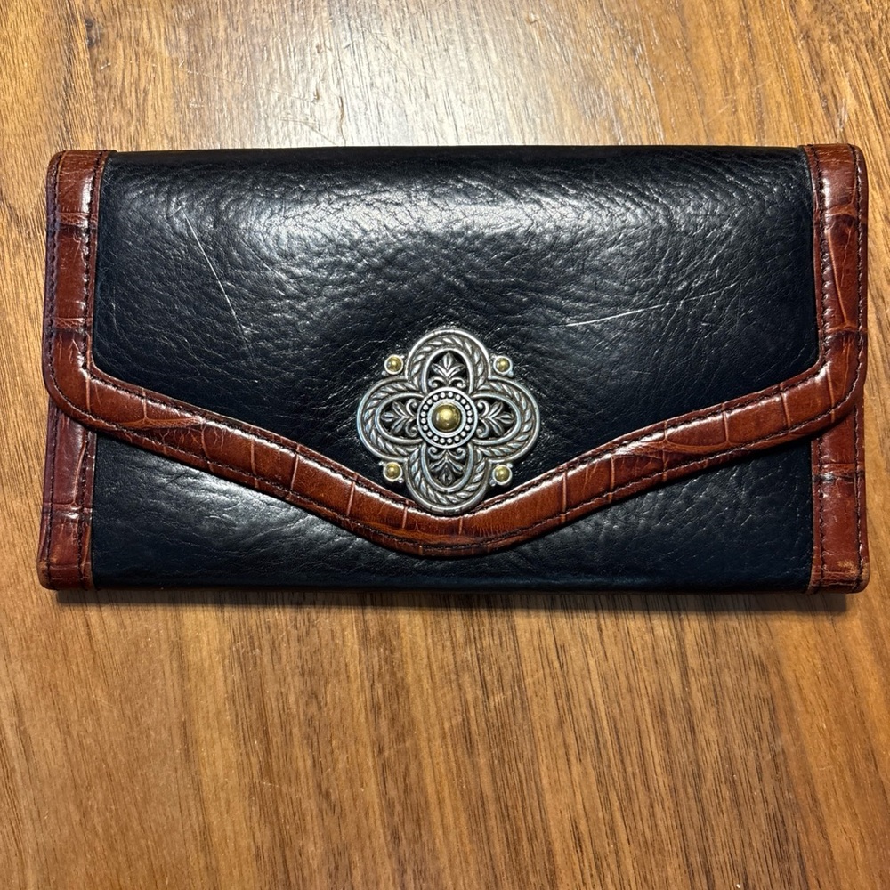 Brighton Women's Black W/Brown Trim Wallet ~7.5" X  4.5"